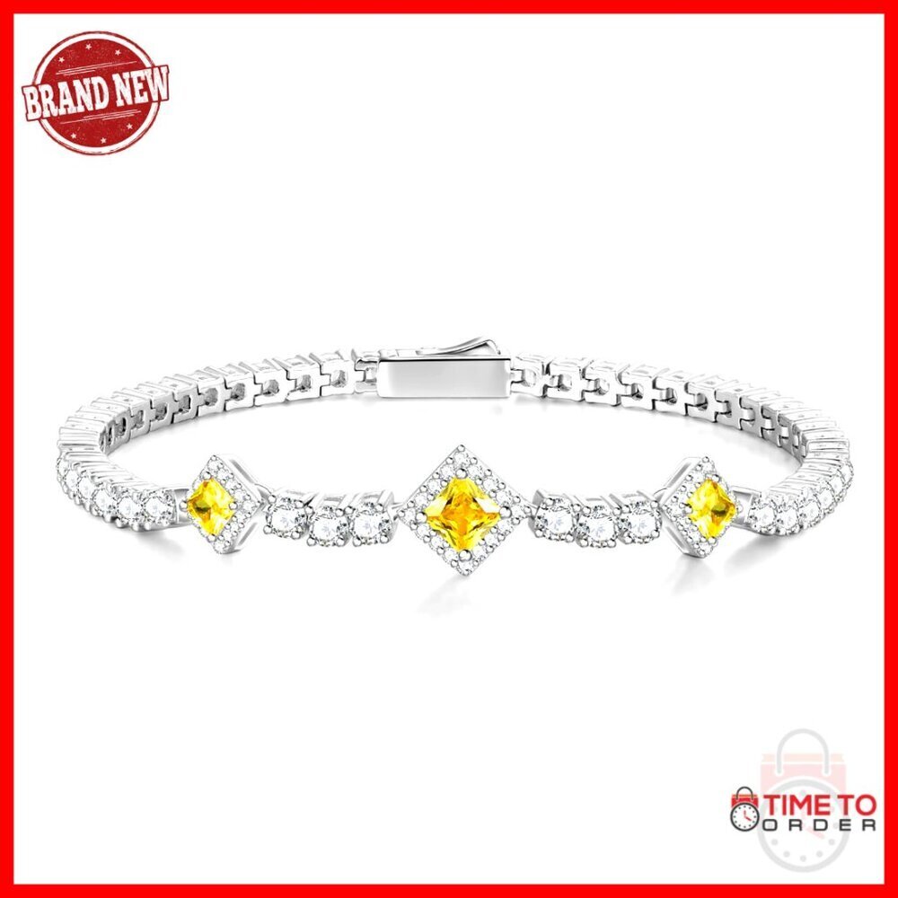 Sterling Silver Tennis Bracelet 7.2" with Citrine Gemstones Fine Jewelry